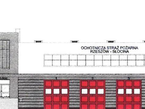 Wizualizacja lub plan architektoniczny nowej remizy strażackiej w Pławinie