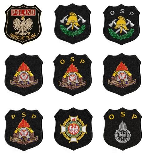 Emblemat haftowany dla OSP z hełmem i toporkami