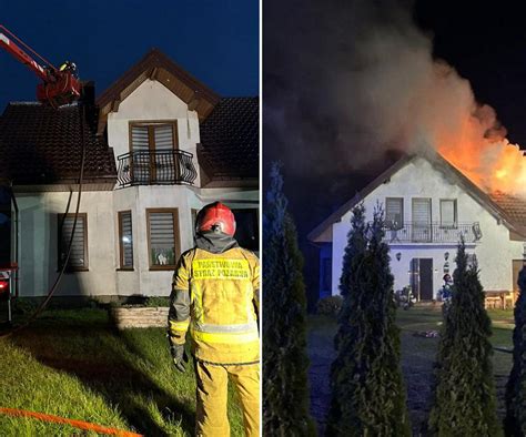 zdjęcie płonącego dachu domu jednorodzinnego