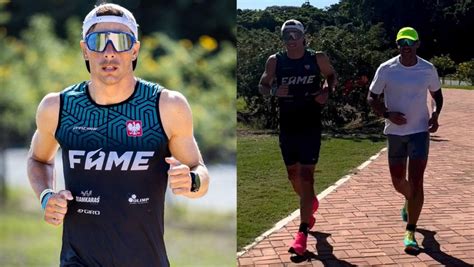 Robert Karaś w stroju strażackim z akcentami triathlonowymi