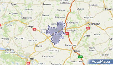 Mapa miejscowości Bogucin w powiecie płońskim, województwie mazowieckim, z zaznaczeniem granic gminy Raciąż