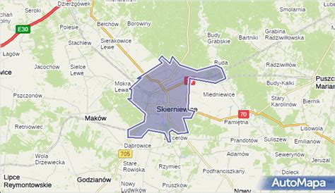 Mapa powiatu skierniewickiego z zaznaczonymi Łasiecznikami i Lipcami Reymontowskimi