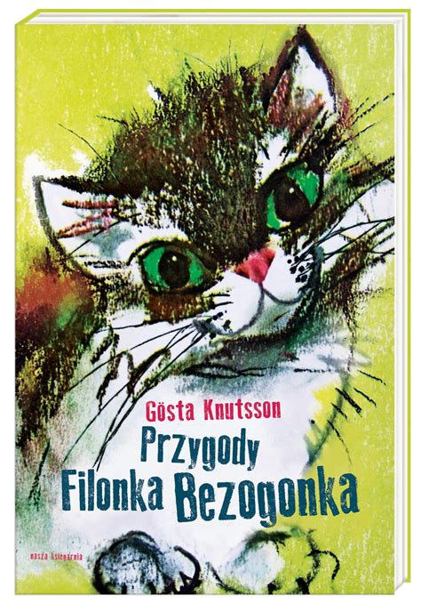 Ilustracja przedstawiająca małego kotka Filonka Bezogonka z czerwoną kokardą, eksplorującego nowy dom
