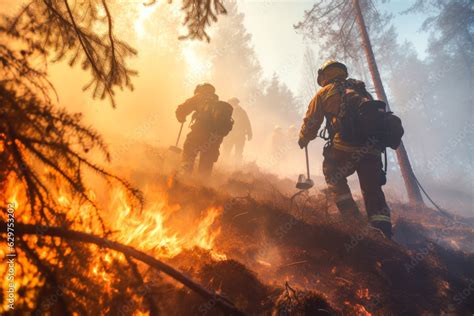 Photo of a reed fire near a body of water or forest, with firefighters in action