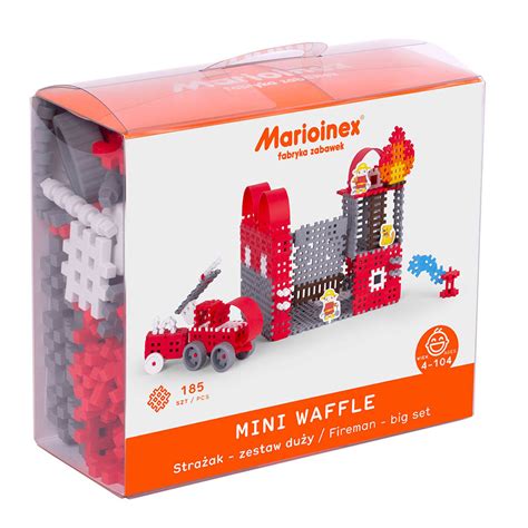 Zestaw klocków Marioinex Mini Waffle Strażak Średni z wozem strażackim i figurkami