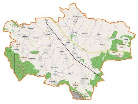 Mapa gminy Kurów z zaznaczonymi miejscowościami objętymi projektem OZE