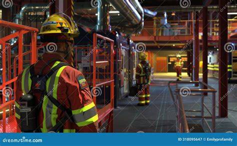 Thematic photo of firefighters working at night at an industrial facility