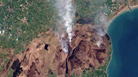 Aerial view map showing the extent of the fire in Podgać