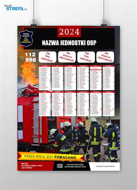 Kalendarz ścienny strażacki z widokiem jednostki OSP
