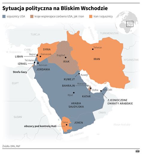 mapa regionów objętych konfliktem na Bliskim Wschodzie