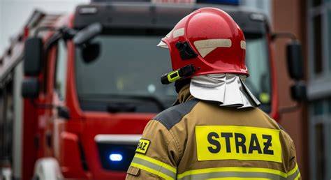 pożar elewacji budynku, strażacy w akcji, Warszawa Białołęka
