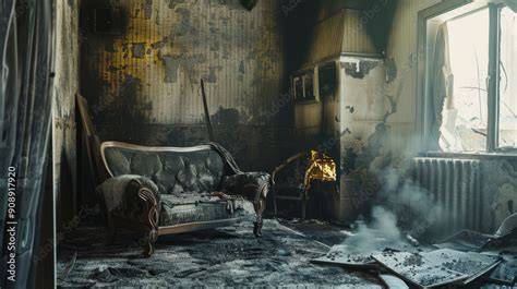 Photo of a burned-out living room