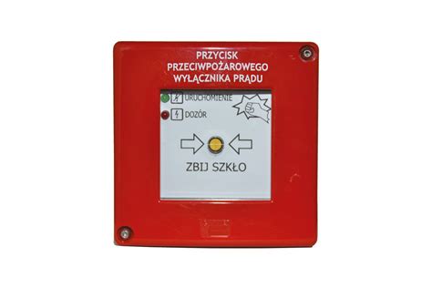 Zdjęcie przycisku przeciwpożarowego zainstalowanego w budynku użyteczności publicznej