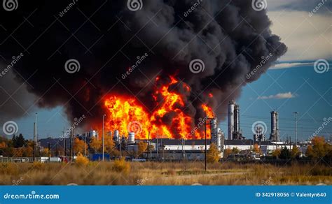Thematic photo of a large fire and smoke plume over an industrial area