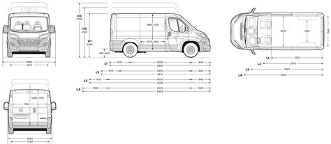 Schemat różnych konfiguracji nadwozia Opel Movano