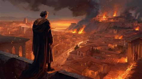 Wielki Pożar Rzymu, ilustracja przedstawiająca płonące miasto