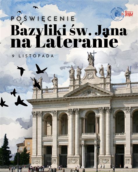Fasada Bazyliki św. Jana na Lateranie z monumentalnymi rzeźbami świętych na tle błękitnego nieba