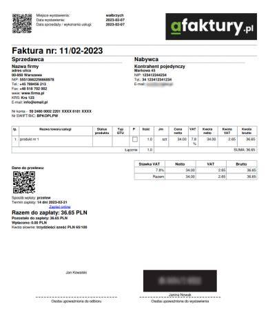 Przykładowa faktura z zaznaczoną opłatą mocową stanowiącą 20% kosztów dystrybucji energii