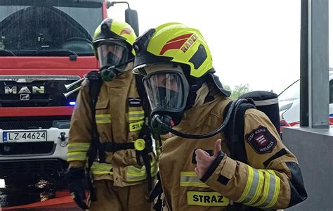 Ilustracja przedstawiająca strażaków podczas różnorodnych akcji ratowniczych: gaszenie pożaru, ewakuacja, pomoc zwierzętom.