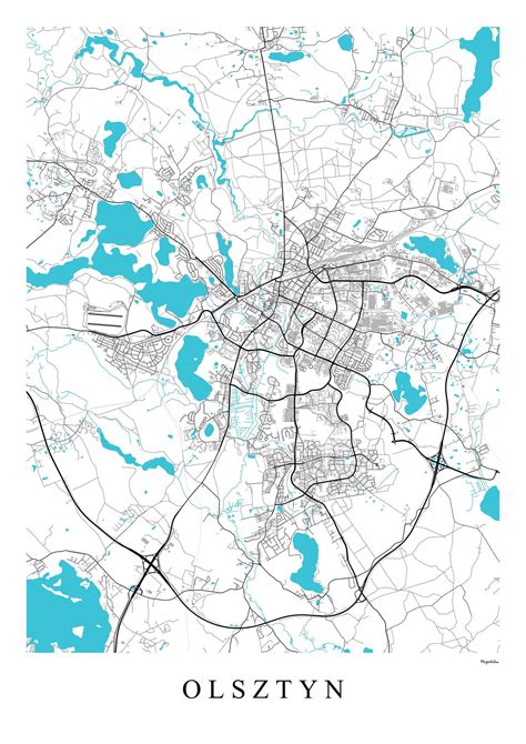 Mapa sieci ciepłowniczej Olsztyna z zaznaczonymi punktami zasilania i rezerwowymi kotłowniami