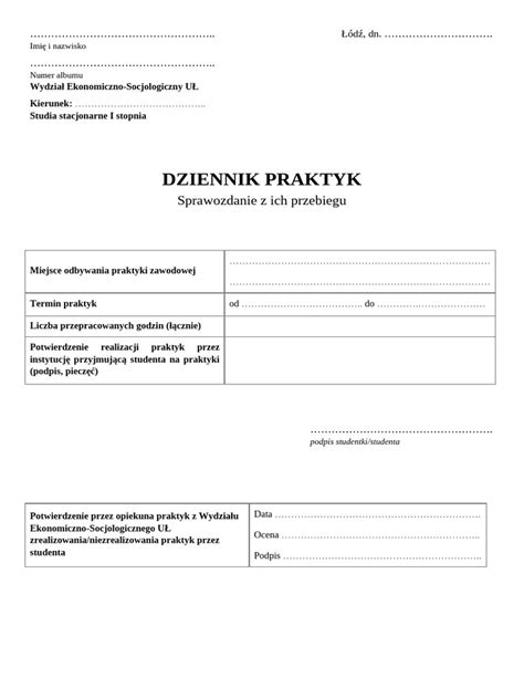 ilustracja przedstawiająca otwarty dziennik praktyk z długopisem i okularami