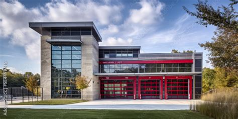 Architectural rendering or photo of the modern fire station building in Luzino