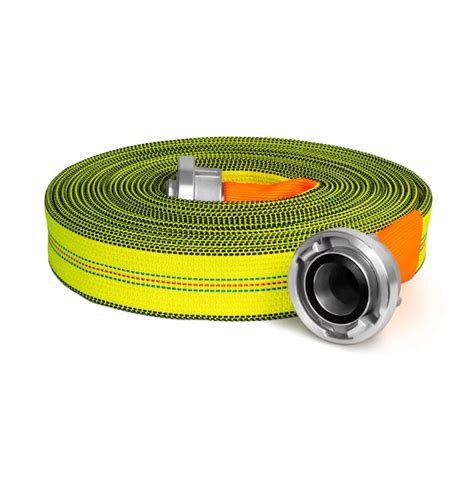 Schematyczny przekrój węża strażackiego z zaznaczeniem warstw wzmocnienia i powłoki wewnętrznej.