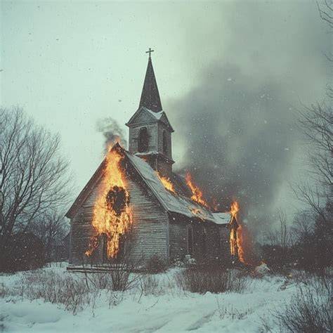 Thematic photo of the burning church or fire extinguishing action from a distance
