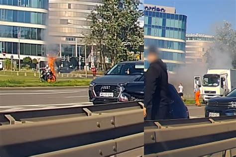 Miejsce zdarzenia pożaru wózka inwalidzkiego na Alei Jerozolimskich w Warszawie