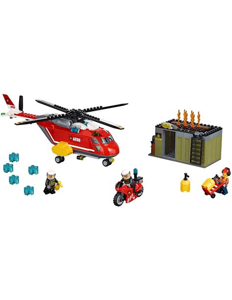 Elementy zestawu LEGO City 60108: helikopter, motocykl, kontener i minifigurki