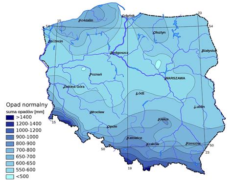 Mapa z rozkładem rocznych sum opadów atmosferycznych na Ziemi
