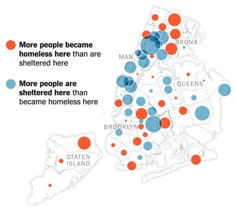 Map showing shelters in a city, highlighted in different colors