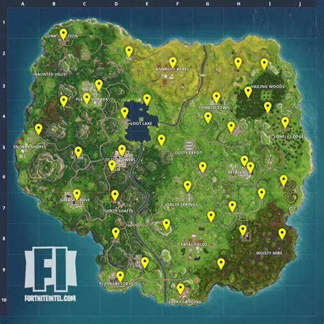 Mapa z lokalizacjami automatów do sprzedaży przedmiotów w Fortnite