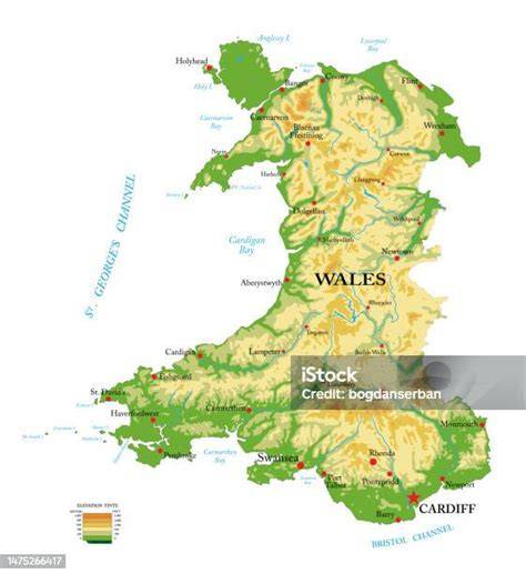 Mapa Walii z zaznaczonymi fikcyjnymi i prawdziwymi miastami