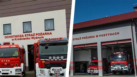 zdjęcie nowoczesnej remizy OSP Krościenko Wyżne z nowymi pojazdami