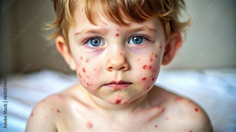 Thematic photo of a child with chickenpox rash, looking uncomfortable but cared for.