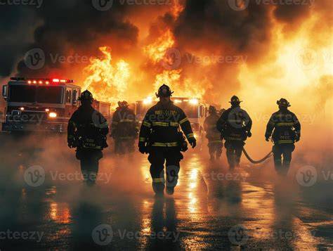 Thematic photo of firefighters working at night in an urban environment