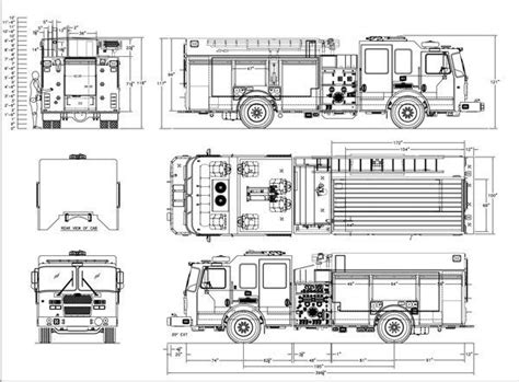 Detailed diagram of a fire truck equipment compartment with dimensions