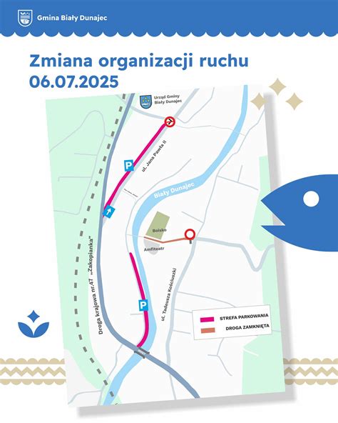 Map of Gmina Biały Dunajec highlighting key areas and road network