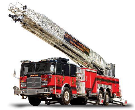 Diagram or photo of a fire truck with an extended ladder