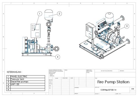 Technical drawing of a fire pump station