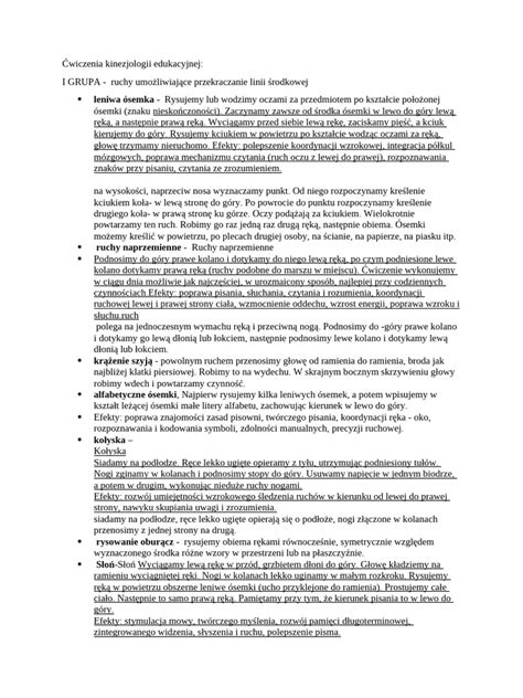 Schemat ćwiczeń kinezjologii edukacyjnej