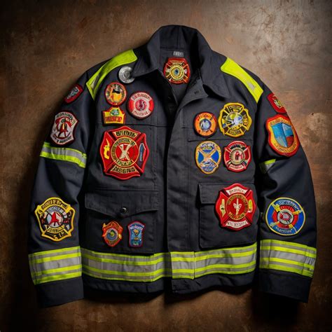 Thematic photo of firefighter uniform with various patches