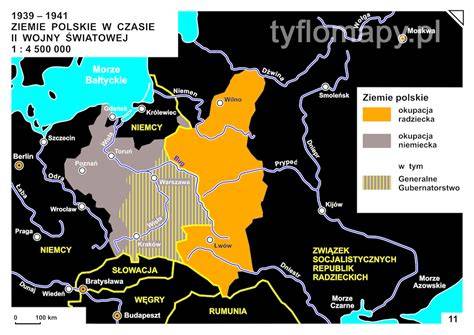 Mapa podziału Polski w czasie II wojny światowej