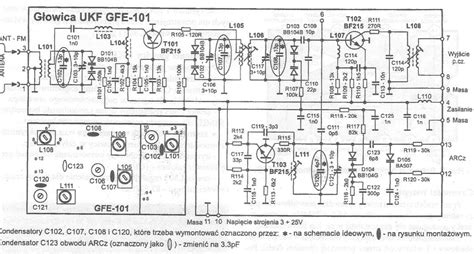 Schemat budowy radiotelefonu strażackiego z zaznaczonymi kluczowymi elementami: antena, bateria, przyciski, głośnik, mikrofon.