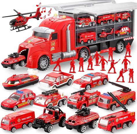 The Dumel Discovery fire truck toy for children, showing its interactive features