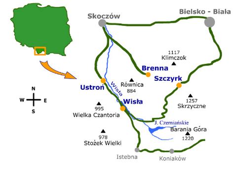 Mapa lokalizacyjna regionu Beskidu Śląskiego oraz schemat budynku hotelowego