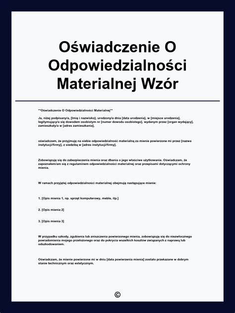 Wzór oświadczenia o odpowiedzialności materialnej