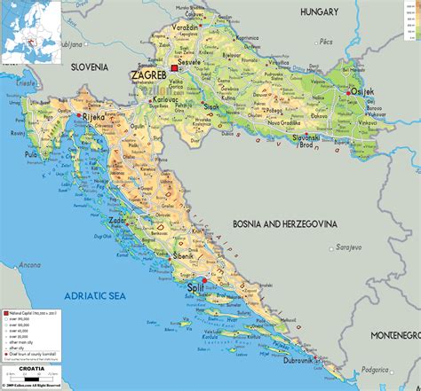 Mapa Chorwacji z zaznaczeniem regionu Dalmacji i Omiš