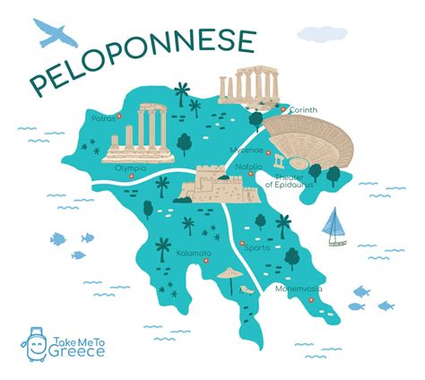 Mapa Peloponezu z zaznaczonymi obszarami pożarów